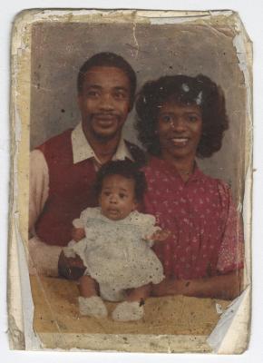 Charles Waters, son of Charlie Graves, with wife Marilyn Nue and daughter Nuwana Waters, circa 1980