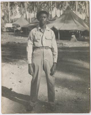 Black and white photo of an African American Serviceman