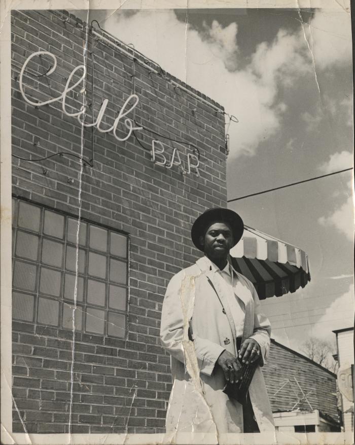 Charlie Graves in front of Uptown Club, Chestertown, Md. Circa 1956