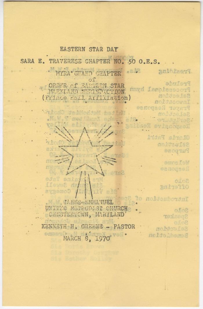 Program for the Eastern Star Day church service at the James Emanuel United Methodist Church