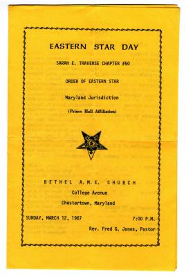 Program for the Eastern Star Day church service at the Bethel A.M.E Church