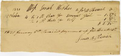 Sarah Piner Wickes receipt