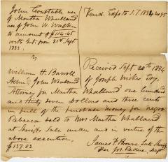 Martha Whalland receipt for sale of enslaved woman Rebecca