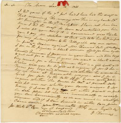 P. Thomas letter to Joseph Wickes