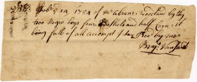 Receipt of goods from Abram Woodland to Benjamin Vansant