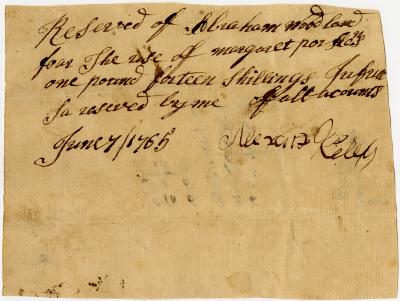 Receipt of payment from Abraham Woodland to Margaret
