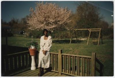 Darius Johnson's cousin Tamika Johnson Hall at Barry Johnson's house in Big Woods, MD in the late 1990s.  A Washington College alumna.