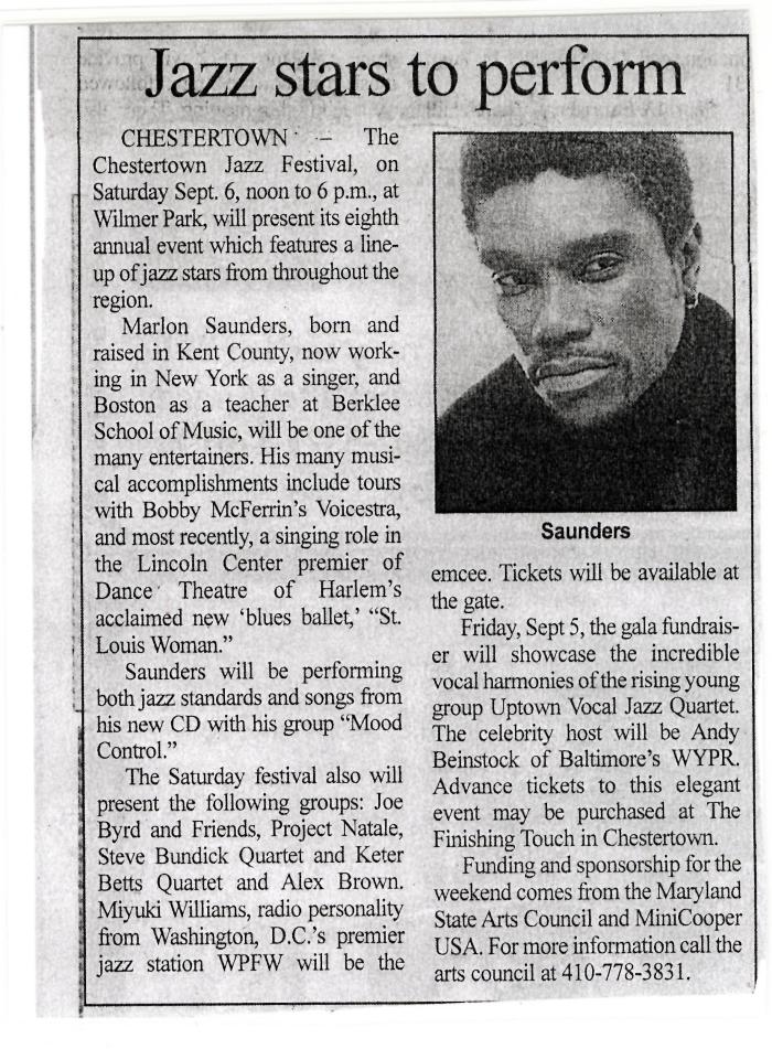 Newspaper Advertisement for Chestertown Jazz Festival