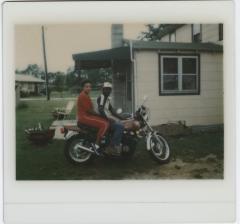 Deborah Jones Johnson and Barry Johnson on Barry's bike, circa 1989