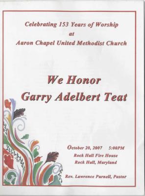 Celebrating 153 years of worship at Aaron Chapel United Methodist Church: We honor Gary Adelbert Teat