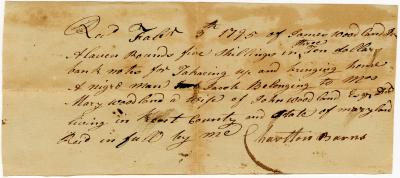 Payment for retrieval of runaway enslaved person, Jacob