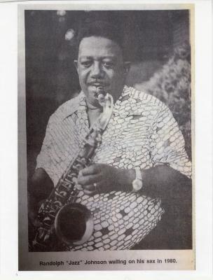 Kent County News Paper clipping of Randolph "Jazz" Johnson wailing on his sax in 1980 