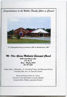 Mt Olive A.M.E. Church Walker Family Concert program