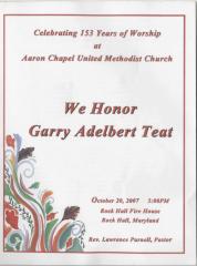 Celebrating 153 years of worship at Aaron Chapel United Methodist Church: We honor Gary Adelbert Teat