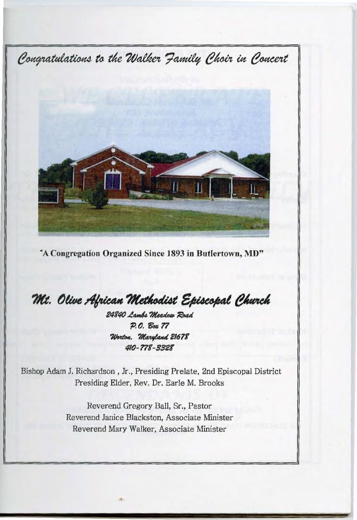 Mt Olive A.M.E. Church Walker Family Concert program