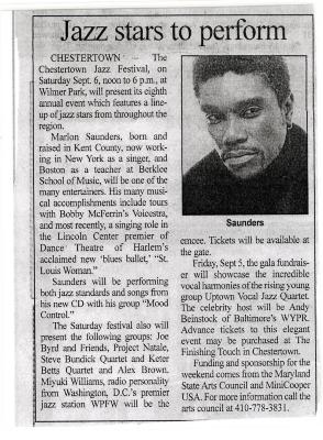 Newspaper Advertisement for Chestertown Jazz Festival