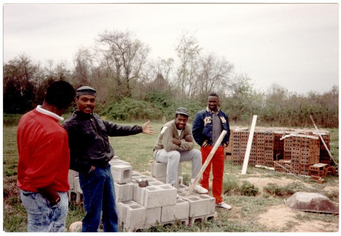 Work crew and Carey Blake at the Johnsons house build, Big Woods, MD, 1988	
