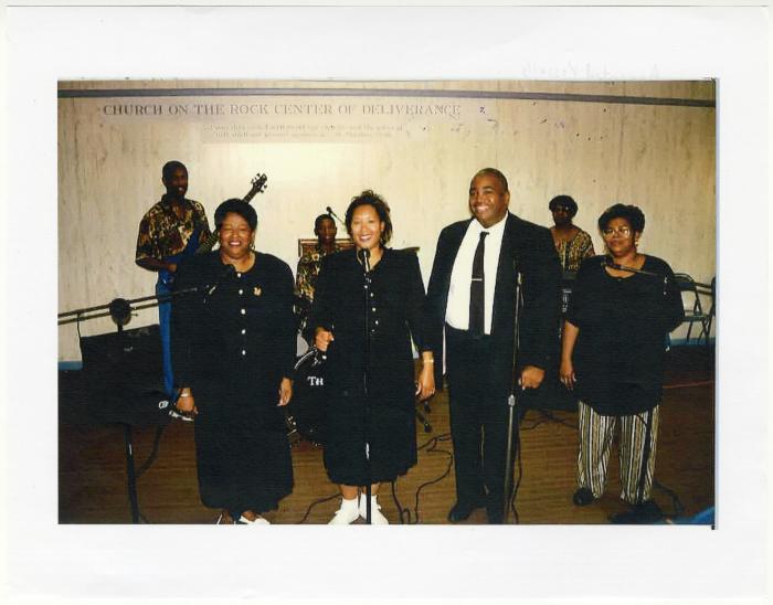 Photograph of Sylvia Frazier and the Anointed Vessels members Sylvia Hackett Frazier, Karen Somerville, Carol Wright, and others 