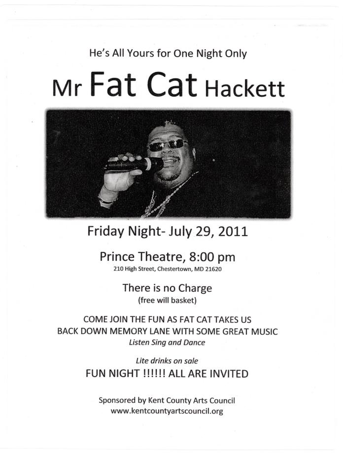 Flyer for Mr. "Fat Cat" Hackett Live Music Event