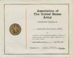 Certificate of Excellence for PFC. Jackie T. Johnson