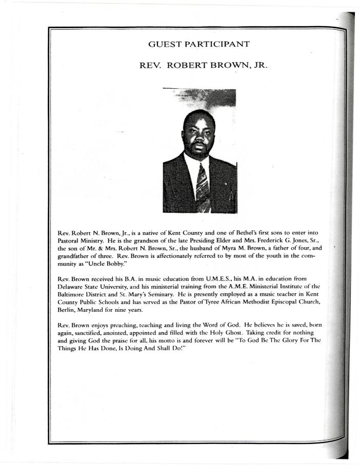 Short Biography of Rev. Robert Brown Jr.  