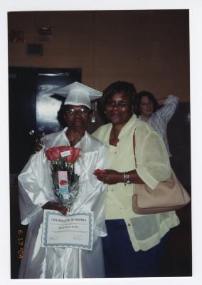 Mary Walker at her high school graduation with friend Faye Little