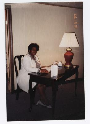 Hazel Saunders working at a desk