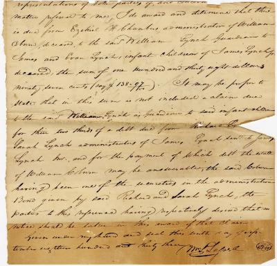 Fragment of letter; receipt of Joseph Wickes IV