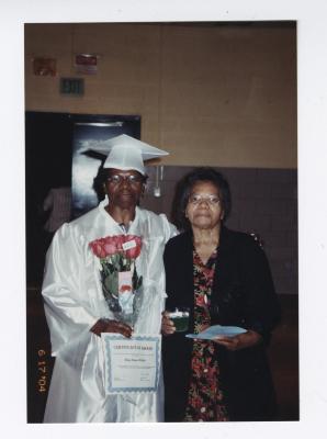 Mary Walker at her high school graduation with older sister Dorothy Wilson
