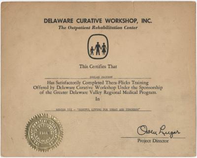 Beulah Jackson's Certification in "Zestful Living for Today and Tomorrow", 1944