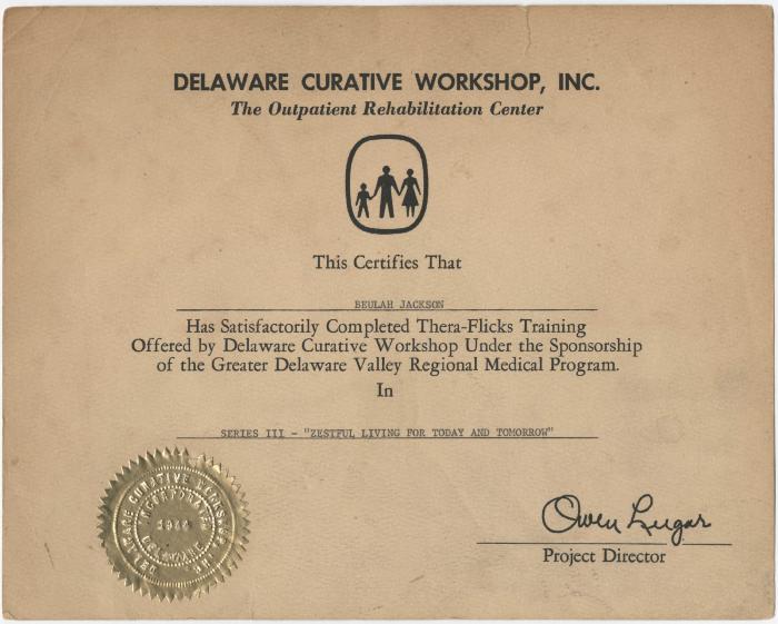 Beulah Jackson's Certification in "Zestful Living for Today and Tomorrow", 1944