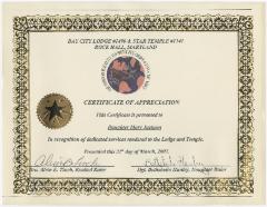 Certificate of Appreciation from Improved Benevolent and Protective Order of Elks of the World Lodge #1409 to Mary Jackson