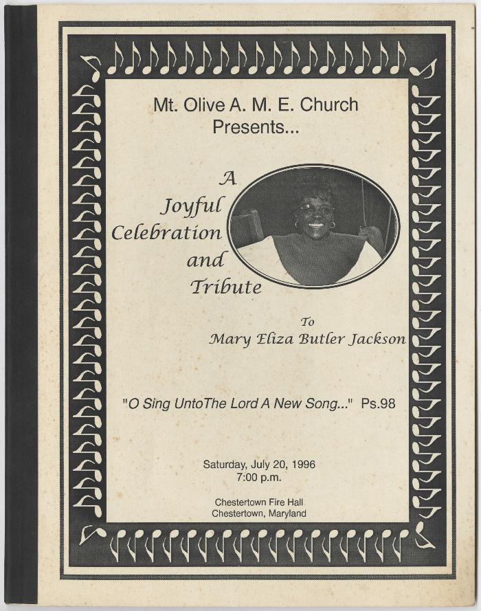 Program for a Tribute Event for Mary Eliza Butler Jackson