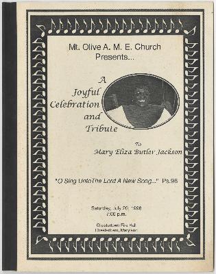 Program for a Tribute Event for Mary Eliza Butler Jackson
