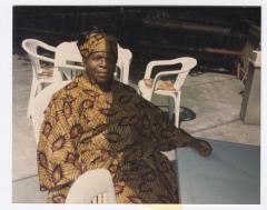 Mary Walker relaxing in her African American heritage attire