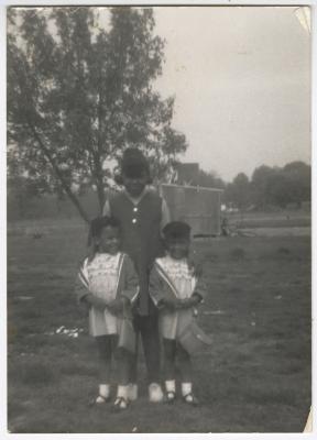 Black and White Photo of Three Young Girls