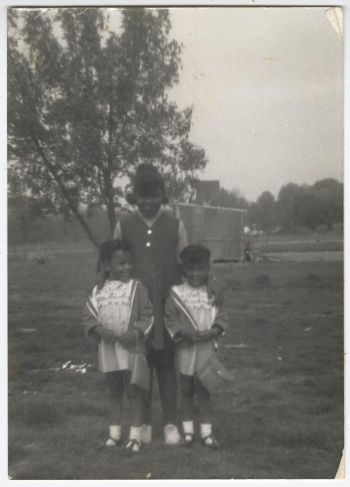 Black and White Photo of Three Young Girls
