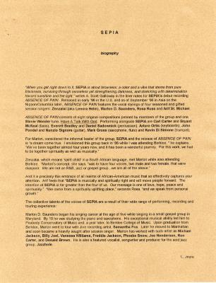 Artist biographies of Sepia band and members