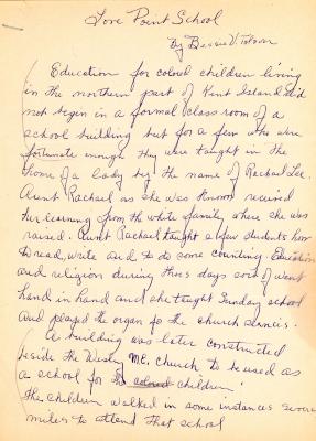 A description of Love Point School by Bessie V. Tolson