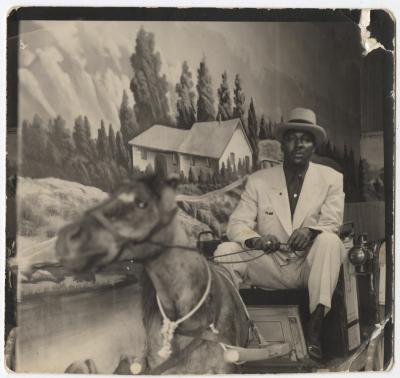 Shirley Jones' "Uncle Leslie" Sitting in a Mock Horse Carriage
