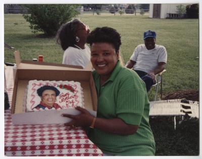 Shirley Sisco Jones Posing with a Mother's Day Cake Made for Her 