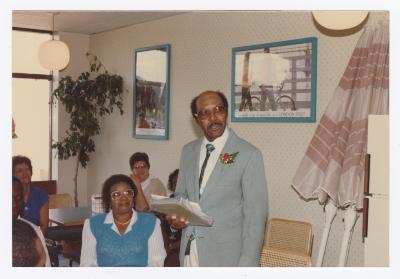 Lauretta and Calvin Hamilton at a retirement party