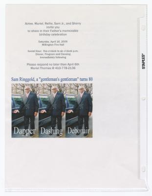 Invitations to Sam Ringgold Sr. "A Gentleman's Gentleman" 80th birthday party