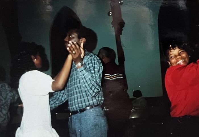 Father-Daughter Debutante Cotillion Practice with Katina Moaney and her dad, 1989.
