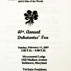 Program for the February 11, 2007 Debutante's Tea, sponsored by the Tri-State Elks
