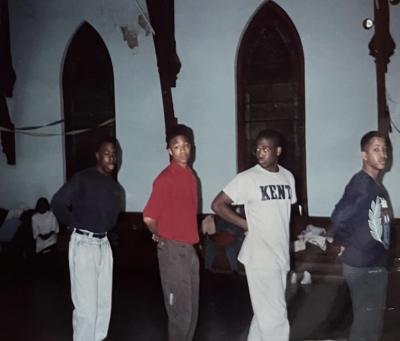 Escorts practice a group component of the debutante cotillion dance, 1989
