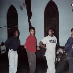Escorts practice a group component of the debutante cotillion dance, 1989